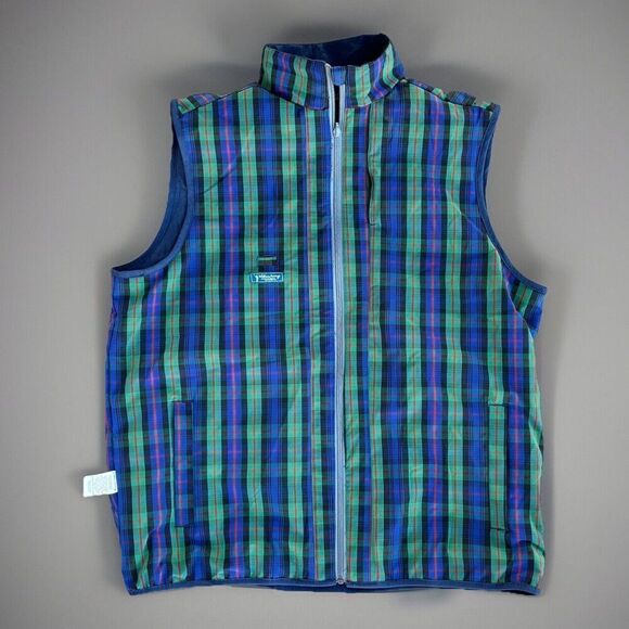 William Murray Vest XL Mens Slice Shot Reversible Full Zip Golf Blue Green Plaid - Picture 1 of 8